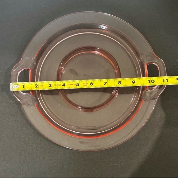 Vtg Pink depression glass Double Handled Cheese And Cracker Plate - Picture 5 of 8